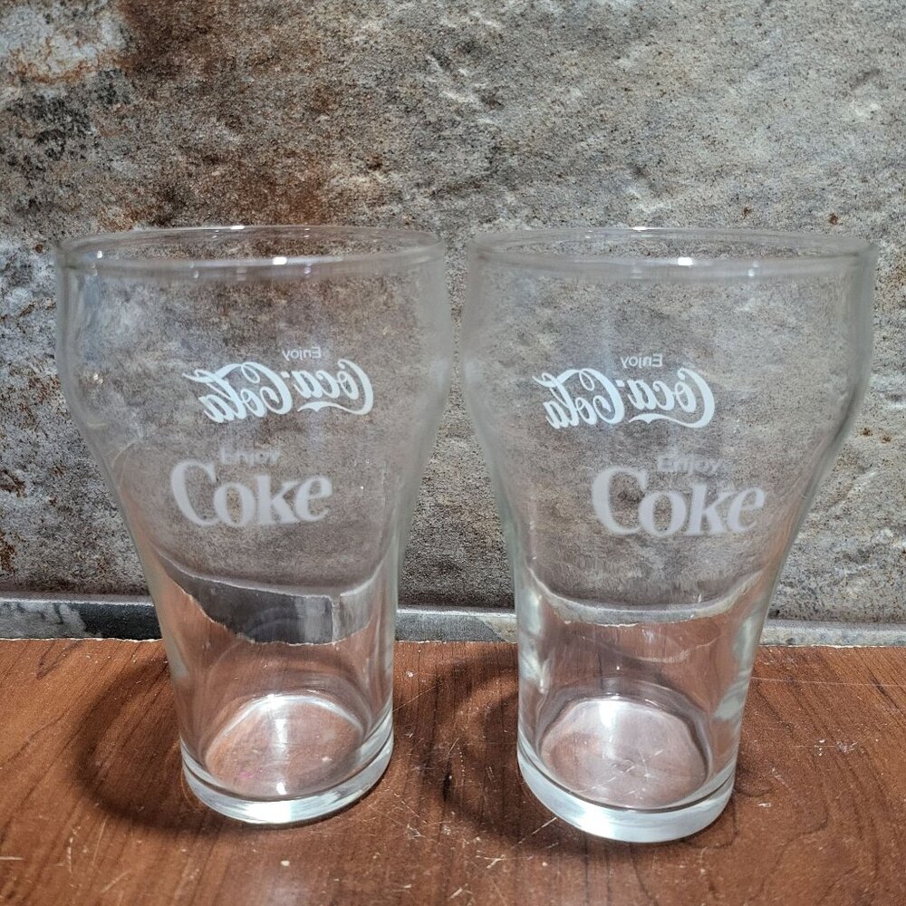 Vintage Enjoy Coca Cola Glass Cups Coke Clear 5" Tall